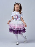 Детская футболка для девочек Павлина в цвете: баклажан, розовый, айвори