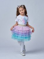 Детская футболка для девочек Павлина в цвете: мята, сирень, розовый