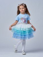 Детская футболка для девочек Павлина в цвете: голубой, мята, айвори