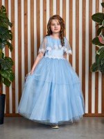 Детское платье Анастасия с ромашками в голубом цвете